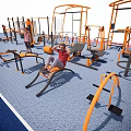 Outdoor Sports Equipment For Community Fitness Area With Multiple Exercise Machines