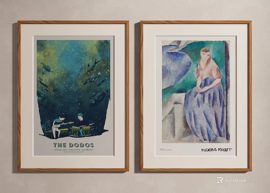 Two Framed Wall Artworks With The Dodos Underwater Scene And Klea Muti Woman Figure 3d model 