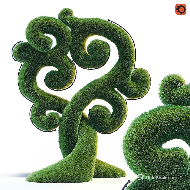 Elegant Decorative Green Spiral Twisted Topiary Garden Ornament With Curved Shapes 3d model 