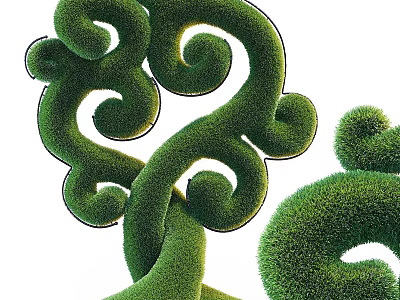 Elegant Decorative Green Spiral Twisted Topiary Garden Ornament With Curved Shapes 3d model