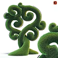 Elegant Decorative Green Spiral Twisted Topiary Garden Ornament With Curved Shapes