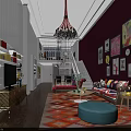Modern Living Room TV Stand With White Shelves TV And Colorful Decor On Purple Walls