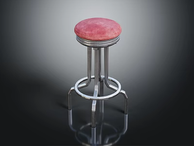 Stylish Contemporary Bar Stool With Pink Padded Seat And Metal Frame Design 3d model