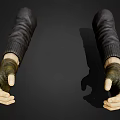 Hands Clenched in Leather Gloves with Dark Leather Sleeves Against Gray Background with Visible Shadows