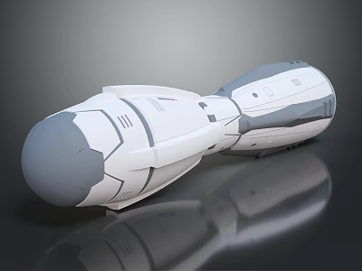 3D Rendering of Futuristic Spacecraft With White Gray Streamlined Design On Reflective Surface 3d model