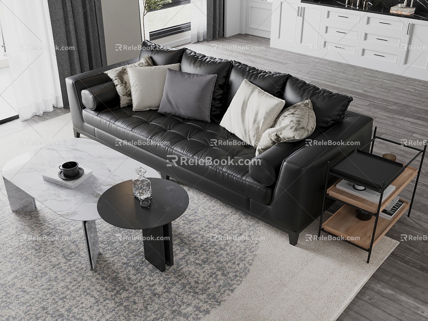 Modern Sofa Coffee Table Combination Double Sofa Living Room Coffee Table Leather Sofa 3d model