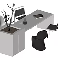 Modern Dining Table Set With White Tabletop Black White Chairs Potted Plant Book Glass Cups