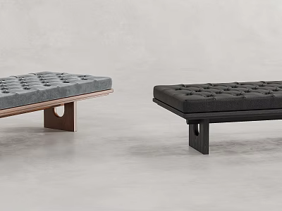 Gray Tufted Ottoman With Wooden Frame And Black Tufted Ottoman With Dark Frame Design 3d model