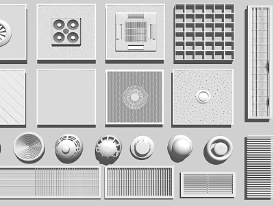 Different Styles of Air Conditioner Vents with Square Round Grille and Grid Designs 3d model