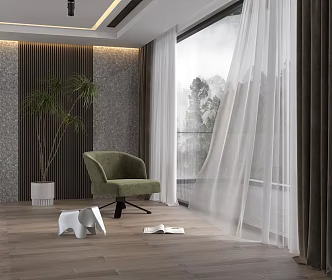 Modern Curtain Window Screen Balcony Terrace Lounge Chair 3d model