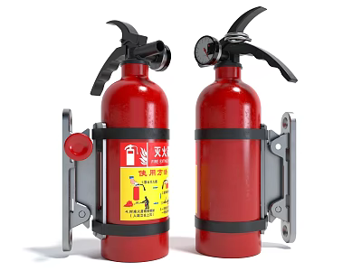 Red Fire Extinguishers As Essential Fire Safety Equipment With Mounting Brackets 3d model