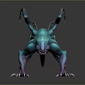 3D Rendered Fantasy Creature With Blue Purple Body Wings And Sharp Claws