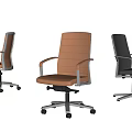 Modern Office Chair Set With Brown And Black Leather Seats Metal Frames And Wheels