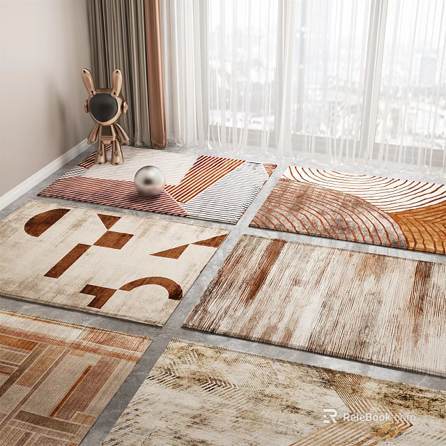 Square Rugs with Geometric Patterns and Warm Neutral Tones for Modern Living Room Decor 3d model 