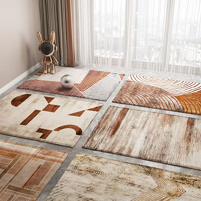 Square Rugs with Geometric Patterns and Warm Neutral Tones for Modern Living Room Decor 3d model