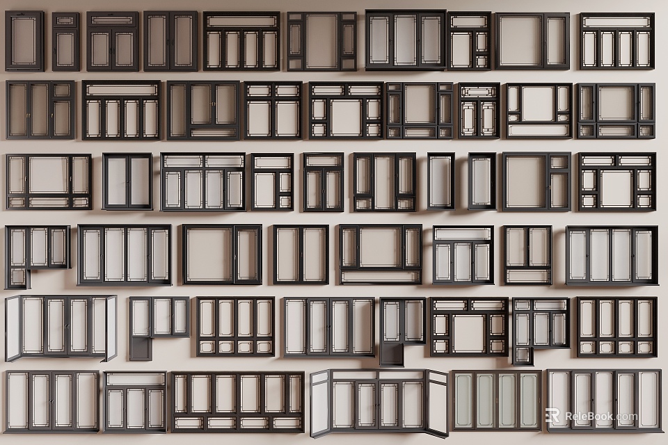 Various Casement Windows With Different Frame Designs And Glass Types 3d model 