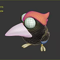 Cartoon Bird Character 3D Model With Black Body Orange Head White Beak And Big Eyes