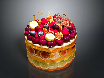 Delicious Fruit Cake Decorated With Fresh Berries Figs Lemon Slices And Layered With Colorful Fruit 3d model