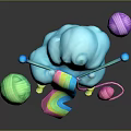 Adorable Blue Cloud Shaped Creature Knitting With Colorful Yarn Balls And Rainbow Yarn
