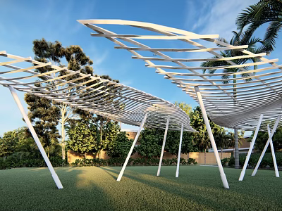 Modern Pergola Design With Unique Curved Structure In Outdoor Garden 3d model