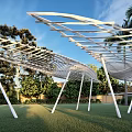 Modern Pergola Design With Unique Curved Structure In Outdoor Garden