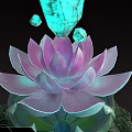 Exquisite Pink Lotus Flower and Blue Crystal Garden Ornament with Circular Stone Archway