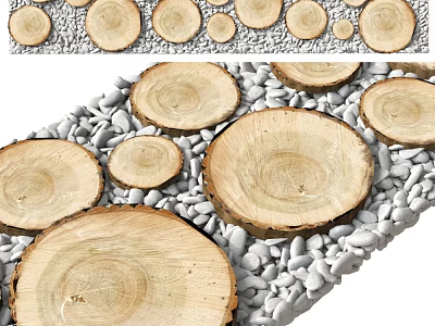Natural Garden Landscape Design With Wooden Log Slices And Pebble Stones 3d model