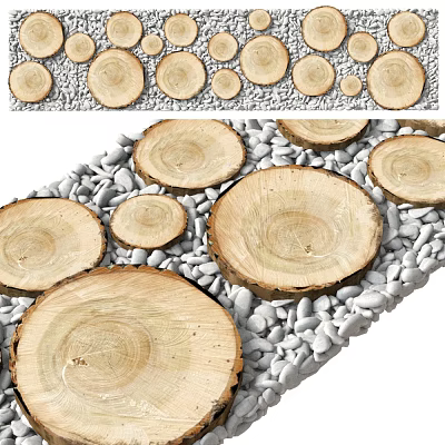 Natural Garden Landscape Design With Wooden Log Slices And Pebble Stones 3d model