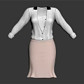 Women's White Striped Cardigan With Black Collar Lace Inner And Pink Skirt
