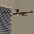 Stylish Brown Ceiling Fan Light With White Blades In Room With Window Blinds