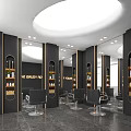 Elegant Hair Salon Interior Design With Black Walls Gold Accents Barber Chairs And Mirrors