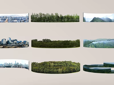 Urban Garden Landscape With Lush Forest Mountain Views And Circular Design 3d model
