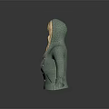 Golden Retriever Wearing Green Knitted Hooded Cardigan With Buttons And Black Lining