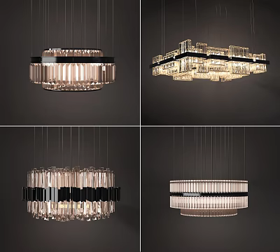 Elegant Modern Crystal Chandeliers With Various Geometric Designs And Hanging Lighting 3d model
