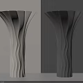 Two Unique Columns with Light Dark Gray Wavy Texture Against Gray Wall Vertical Light Strip