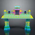 Ornate Colorful Hindu Style Gateway in Landscape with Decorative Top Multicolored Pillars and Reflection
