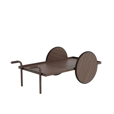 Modern Walnut Coffee Table With Circular Decorative Accents And Smooth Tabletop Design 3d model