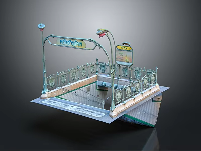 People's Park Entrance Model With Street Lamps Ornamental Railings And Information Board 3d model