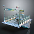 People's Park Entrance Model With Street Lamps Ornamental Railings And Information Board