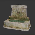Garden Ornament Stone Fountain With Carved Design Square Base Blue Water Basin For Outdoor Landscaping