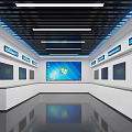 Bright Modern Public Office Space With Desks Computer Monitors Office Chairs And Linear Ceiling Lights 3d model