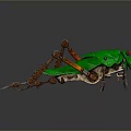 Mechanical Insect With Green Body And Orange Brown Metal Legs Red Eyes