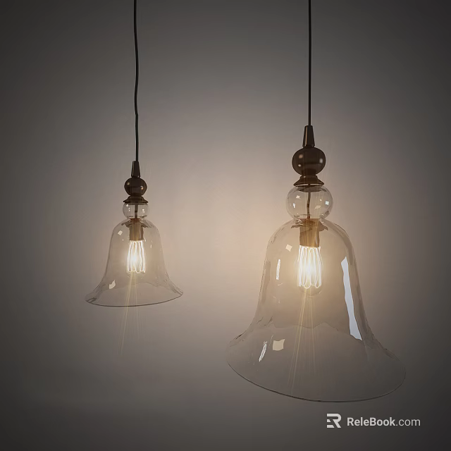 Glass Bell Shaped Pendant Lights Modern Design With Illuminated Light Bulbs Hanging From Ceiling 3d model 
