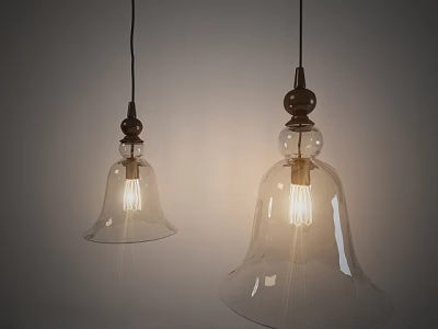 Glass Bell Shaped Pendant Lights Modern Design With Illuminated Light Bulbs Hanging From Ceiling 3d model