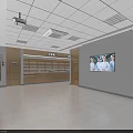 Modern Health Station Interior With Reception Desk Medicine Shelves And Signage