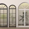 Arched Floor To Ceiling Windows In Black And White With Green Plant Interior View