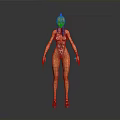 3D Female Character Model With Red Hair Bikini Necklace And Bracelets On Gray Background