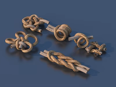 Decorative Hemp Rope Knots With Various Braided Shapes For Household Decor Items 3d model