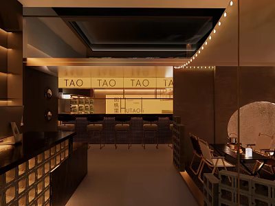TAO TAO TAO Restaurant Modern Interior With Bar Counter Seating And Warm Lighting 3d model