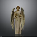 Detailed Angel Statue With Extended Wings And Flowing Robe Standing In Prayer